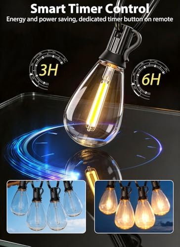 50FT Outdoor String Lights with 20+1 S11 LED Bulbs, Waterproof Dimmable Patio Lights with Remote, Shatterproof E12 Hanging Bistro Lights for Backyard, Porch, Garden, Deck Outdoor Decor - Image 4