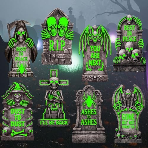 8 Pcs 15.7" Halloween Tombstone Decoration Fluorescent Graveyard Yard Sign by Thyle