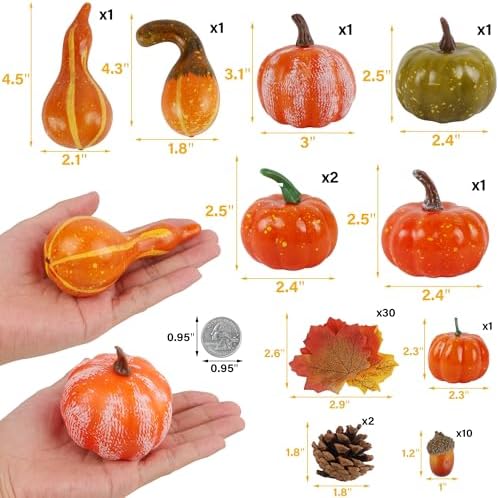 winemana Fall Decorations for Home Mini Pumpkins Gourds & Leaves Set - Image 2