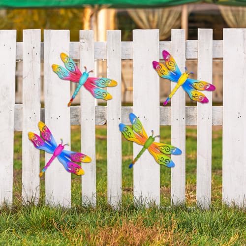4 Pcs Retro Metal Dragonfly Outdoor Wall Art Hanging Decor - Image 5
