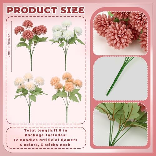 XunYee 12 Pcs Fall Artificial Flowers for Outdoor,Faux Kiku Mum Flowers - Image 2