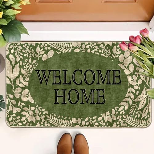 Welcome Spring Door Mat Green Leaves Doormat Indoor Outdoor Entrance Summer Decor Outdoor Rug Low-Profile Floor Rug Non Slip Spring Summer Decor Rubber Mats for Home Decoration 17x29Inch - Image 4