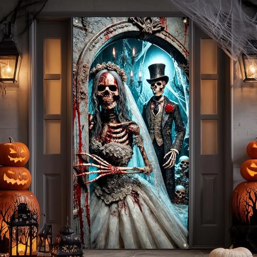 IVN Halloween Skeleton Wedding Pair Door Cover Decorations 35x71 Inch - Image 2
