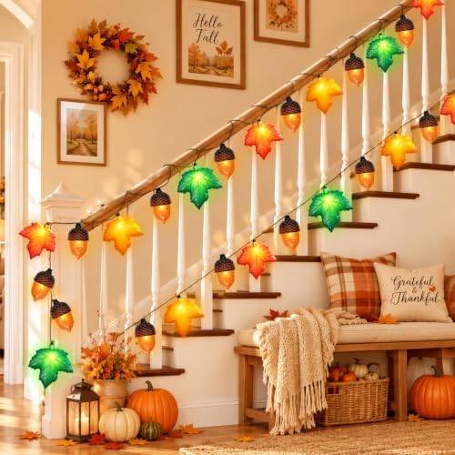 Fall Lights Battery Operated, 16.4FT 20 LED Fall String Lights with 3D Acorns and 3D Maple Leaves LED Autumn Lights with Timer 8 Modes for Autumn Thanksgiving Indoor Outdoor Fall Decor - Image 5