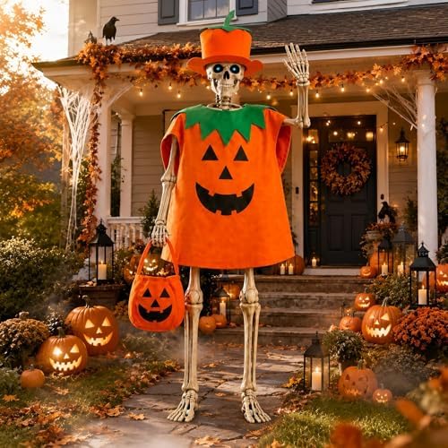 3 Pcs Pumpkin Outfits Set for 12 Ft Skeleton Halloween Yard Decor - Image 5