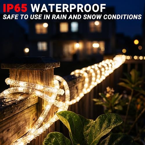 100ft Rope Lights For Outside, Connectable & Flexible Tube Lights with 8 Modes Controller,Waterproof Warm White LED Rope Lighting for Deck,Garden,Pool,Patio, Indoor & Outdoor Landscape Strip Lights - Image 5