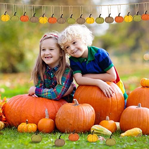 Kajaia 16 Pcs Mini Fall Pumpkin Hanging Ornament for Tree 2.05 Inch Thanksgiving Burlap Fabric Pumpkin Thanksgiving Hanging Decor for Fall Tree Harvest Party Mantel Wall Craft (Fresh Color) - Image 2