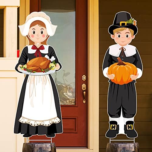 Capoda 2 Pcs Large Thanksgiving Pilgrim Yard Sign Decor, 33 x 12.6in - Image 3