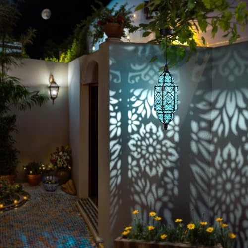 Twinkya Hanging Solar Lights Outdoor Garden Decorative Solar Lantern Waterproof Metal Moroccan Outdoor Decorations for Patio Pathway Yard Porch Backyard Garden Decor (Black, 1 Pack) - Image 2