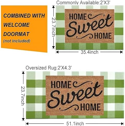 Green White Buffalo Plaid Layered Doormat27.5"x43.3" Cotton Front Porch Rug - Image 2