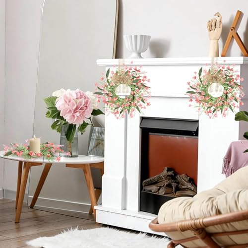 6 PCS Artificial Spring Summer Swag Wreaths Mini Pink Forsythia Lavender Kitchen Cabinet Wreath Small Floral Hanging Flowers Wreaths for Front Door Wedding Farmhouse Porch Wall Window Tabletop Decor - Image 6