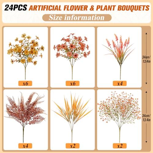Alupssuc 24Pcs Artificial Fall Flowers for Outdoors Decor, Fake Planters - Image 2