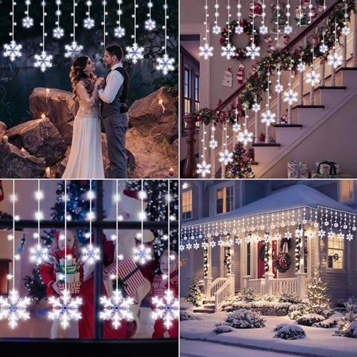 Christmas Snowflake Curtain String Lights, 10.2FT 156LED Icicle Lights for Outside with 12 Drops, 8 Modes Waterproof Connectable Fairy Window Light for Eaves, Garden, Yard, Indoor Outdoor Xmas Decor - Image 5
