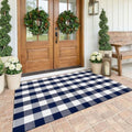 KOZYFLY Buffalo Plaid Rug 4x6 Ft Checkered Blue and White Front Door Mat by KOZYFLY