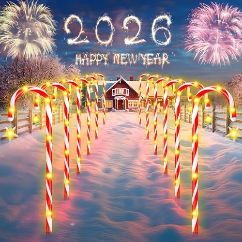 12-Pack 22" Christmas Candy Cane Lights Outdoor Pathway - Waterproof IP65, 8 Lighting Modes with Timer, Christmas Decorations for Driveway, Walkway, Front Door, Party, Patio, Garden, Lawn,Yard Decor by Unknown