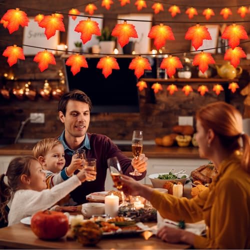 Fall Decor Maple Leaf String Lights, 8.5Ft Fall String Lights Plug In with 10 LED Orange Leaves Lights, Thanksgiving Lights Indoor Outdoor for Autumn Home Fireplace Harvest Thanksgiving Decorations - Image 6