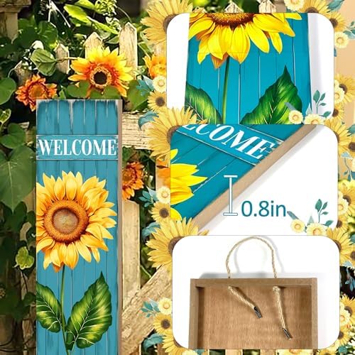 Sunflower Welcome Wooden Sign,Spring Rustic Porch Sign for Front Door Decorations, Front Porch Decor Home Hanging Signs Wall Sign 31.5" H - Image 4