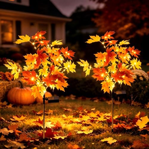 2 Pack Fall Solar Lights Outdoor Decorative, Maple Tree Solar Fall Decor by Ularoom