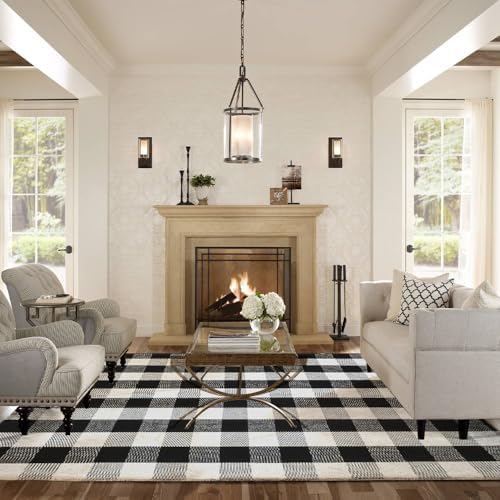 Buffalo Plaid Area Rug 4x6 Ft, Black White Indoor Outdoor Rug - Image 3