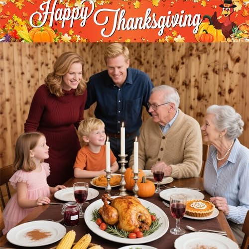 Happy Thanksgiving Banner Outdoor，Large Fall Banner for Thanksgiving Decorations Maple Leaf Turkey Pumpkin Decorations Fall Yard Banner for Party Supplies, Yard Sign Background Photography - Image 5