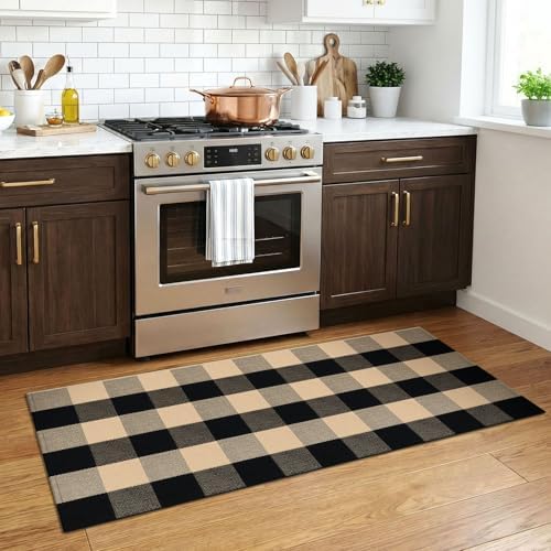 KOZYFLY Buffalo Plaid Area Rugs 2x4.3 Ft Brown and Black Rug Front Door Mat - Image 2