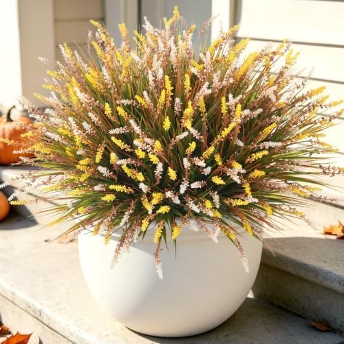12 Pcs Fake Fall Plants Artificial Monkey Grass for Outdoors Porch Decor by Ammyoo