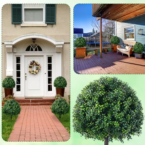 28 Inch Artificial Boxwood Trees, 2 Sets Faux Boxwood Topiary with Spikes, Pot Filler Fake Shrubs Plants for Outdoor Planters, Round Topiary Bush Balls Front Porch Home Garden Spring Decor - Image 3