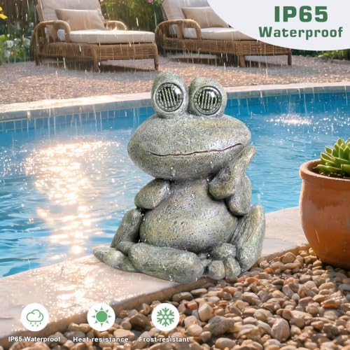 NBQQ Solar Frog Statue Resin Stone Art Statue Outdoor Yard Garden Ornament - Image 5