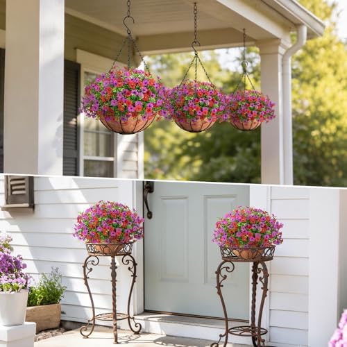 Roberly Artificial Hanging Flowers with Hanging Basket, Purple Red - Image 5
