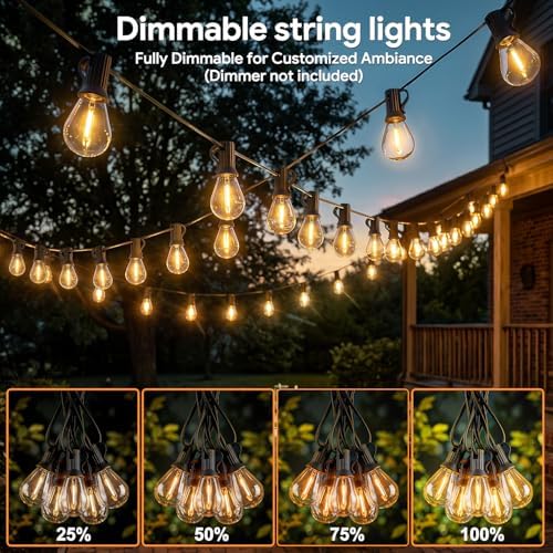 25FT Plug in Connectable Outdoor String Lights, Commercial Waterproof Shatterproof Edison Patio Lights, Dimmable Warm White Hanging Lighting for Backyard Porch Deck Balcony Garden Wedding Party Decor - Image 4