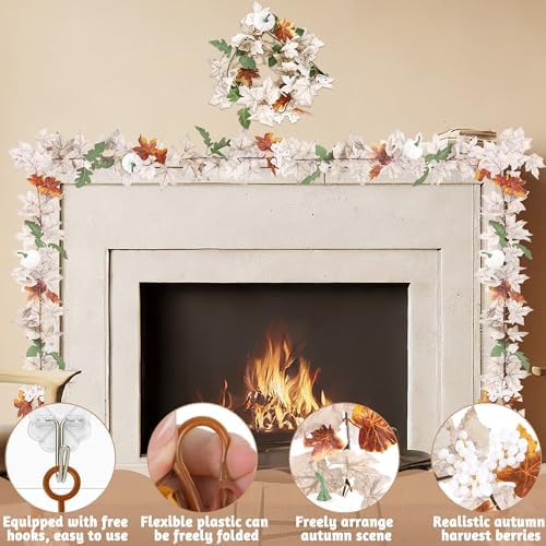 2Pack 11.8FT White Fall Maple Leaf Garland for Halloween Wedding Decoration - Image 4