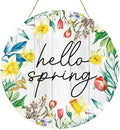 Hello Sign for Front Door Decor, Spring Flowers Wooden Sign Indoor Wall Hanging Decor Round Hanging Decoration for Home Front Door Porch by Unknown