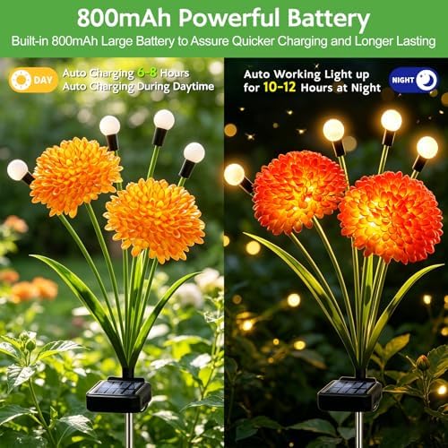 Solar Firefly Lights Outdoor Waterproof, 4 Pack Solar Flowers Swaying Lights with Flowers, Flower Light Garden Decor for Outside Yard Patio Halloween Christmas, Gifts for Women Grandma - Image 3