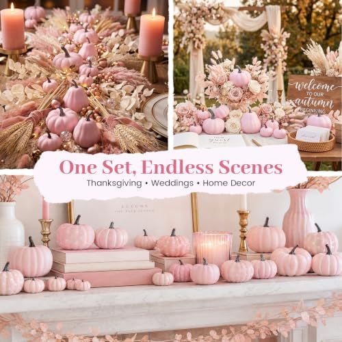 DomeStar 18 PCS Assorted Pink Foam Pumpkins for Decoration, Pink Pumpkins - Image 6