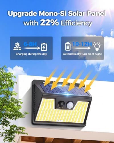 Peasur Solar Powered Lights Outdoor, 140 LED 8Pack Motion Sensor Light Outside, IP65 Waterproof Fence Security Lighting with 3 Modes for Yard Wall Garden Cool White - Image 6