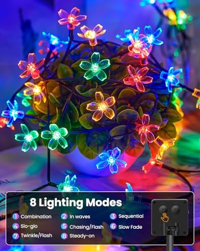 Brightown 2 Pack Total 52FT 120 LED Flower Solar String Lights Outdoor Waterproof Fairy Lights for Garden Yard Fence Patio Christmas Tree Wedding Party Decor, Multicolor - Image 2