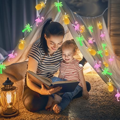 Summer Tropical Beach Hawaiian String Lights - 30 LED 16Ft Battery Operated Tropical Flamingo Pineapple Palm Tree Lights for Luau Pool Decor, Hawaii Theme Summer Outdoor Indoor Party Decorations - Image 6