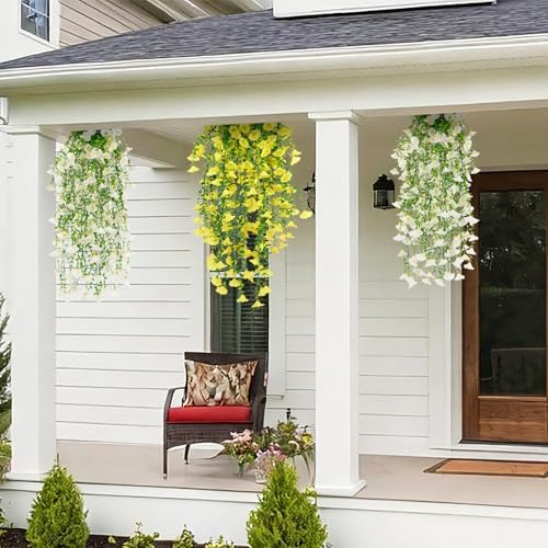 6 Pcs White Artificial Hanging Flowers 30 Inch Morning Glory Vines UV Resistant Fake Hanging Plants Silk Hanging Flowers for Outdoor Porch Window Garden Wedding Farmhouse Home Decor - Image 4