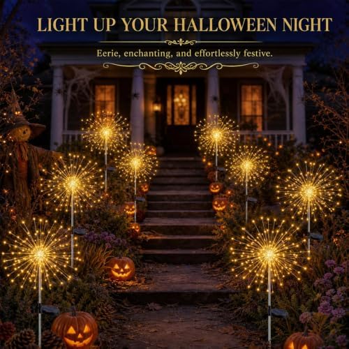 Solar Garden Lights Outdoor 4 Pack, 120LED Solar Starburst Twinkle Firework Lights with 8 Modes,Waterproof Decorative Fairy Light for Yard, Garden, Halloween & Christmas Landscape Decor - Image 5