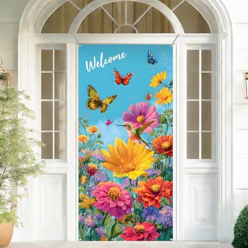 Front Door Covers Decorative, Spring Flower Design Door Curtain 70.8 x 35.4 Inch for Porch Outdoor Indoor Home Decor (Colorful-224) - Image 4