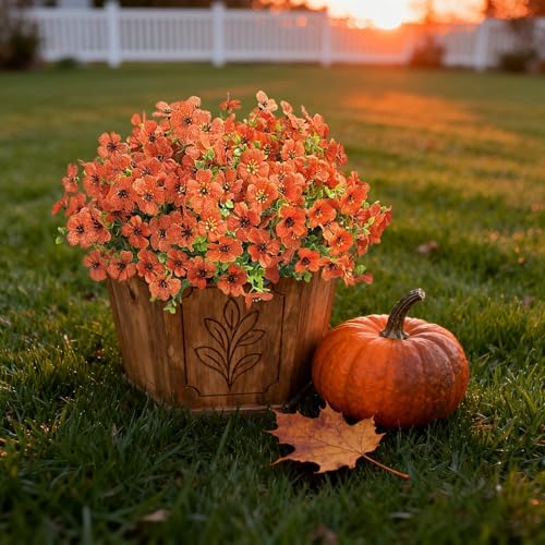 12 Bundles Artificial Flowers for Spring Summer Outdoor Decoration Fake Flowers uv Resistant Artificial Outside Flowers Faux Greenery for Porch Garden Home Patio Valentine's Day Decor (Orange) - Image 3