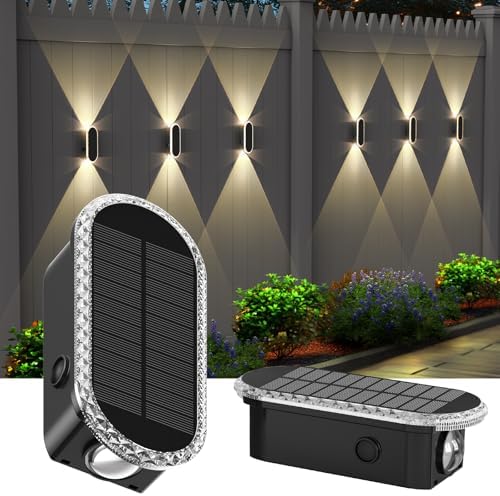 Herzila Solar Fence Lights - RGB & Warm White, LED Christmas Solar Lights Outdoor Waterproof 7 Colors,2 Lens Top and Bottom Lighting for Outdoor/Patio/Wall/Fence Pack of 2 by Herzila