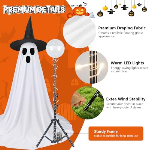 Halloween Ghost Decorations, 2 Pack 59" Lighted Ghosts with Remote - Image 3