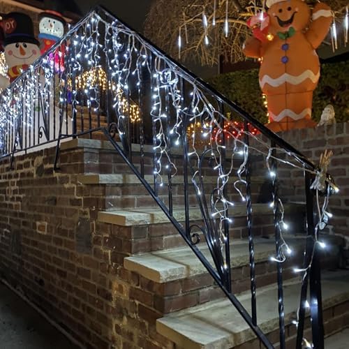 YEGUO 66ft 800 LED Icicle Lights Outdoor Waterproof, 160 Drops Icicle Christmas Light Connectable, 8 Modes White Icicle Xmas Lights with Timer Memory - Image 6