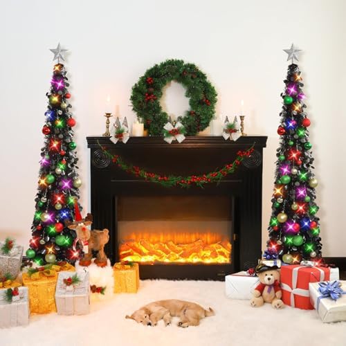 N&T NIETING Pop Up Black Tinsel Christmas Tree, 5Ft Collapsible with Lights & 30 Balls, Skinny Christmas Tree Decor for Holiday Xmas Home Office - Image 5