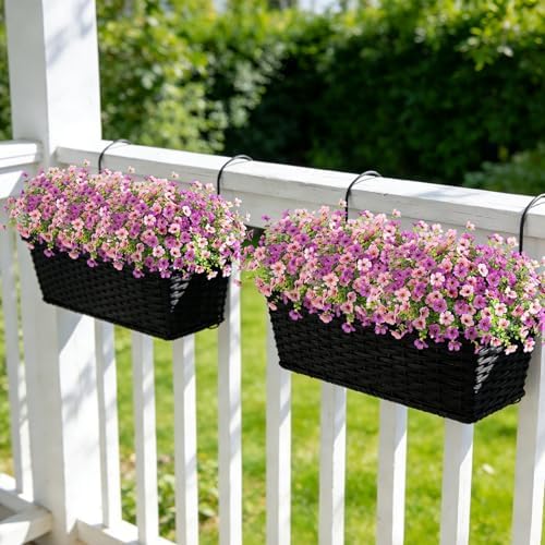 Ammyoo Artificial Fake Plants Flowers for Outdoor Spring Decor, 12 Bundles Faux Silk Mums for Planter Pot Colorful UV Resistant Look Real for Front Door Porch Patio Outside Yard(Purple Pink) - Image 6