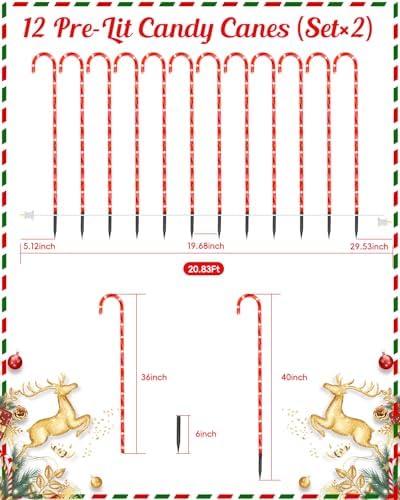 COOLWUFAN 36" Candy Cane Christmas Decorations, 24 Pack Giant Candy Cane Lights, Outdoor Pathway Markers Lights for Xmas Holiday Walkway Patio Garden Yard Lawn - Image 2