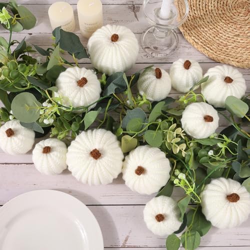 12-Pack Fall Crochet Pumpkins Handmade Fall Decor Set with 2.36, 3.15, 4inch Sizes Knit Pumpkins Farmhouse Thanksgiving Table Centerpiece, Halloween Decorations (White) - Image 4