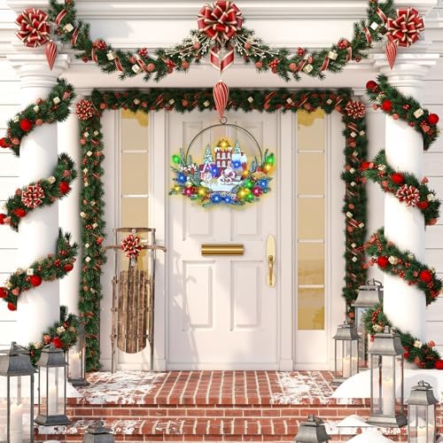 Pre-Lit Christmas Wreath for Front Door, Lighted Witch with 6H On/18H Off - Image 5