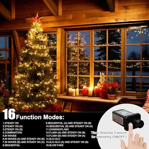 300LED 99FT Warm White String Lights Indoor Outdoor, Connectable Christmas Tree Lights Waterproof 16 Modes with Timer, Clear Wire Fairy Twinkle Light Plug in for Bedroom Wedding Party Xmas Decorations - Image 3